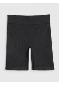 4f - 4F Legginsy krótkie z prążkowanej dzianiny damskie - czarne XS/S. Stan: podwyższony. Kolor: czarny. Materiał: prążkowany, dzianina. Długość: krótkie #1