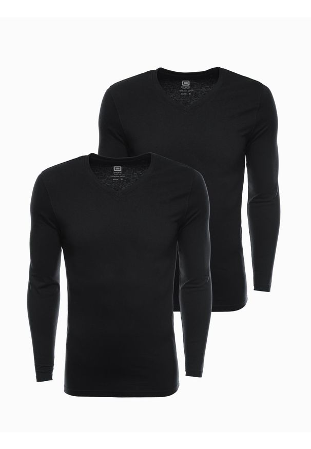 Ombre Clothing - Zestaw longsleeve męski V-NECK - mix 2-pak V4 - Rozmiar: XXL. Okazja: na co dzień. Kolor: czarny. Materiał: tkanina, skóra, materiał, bawełna. Długość rękawa: długi rękaw. Długość: długie. Wzór: gładki, jednolity. Styl: klasyczny, wizytowy, casual