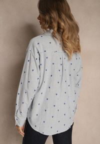 Renee - Niebieska Koszula z Bawełny w Serduszka i Drobne Paseczki Fenimalla. Okazja: na randkę. Kolor: niebieski. Materiał: bawełna. Styl: elegancki, klasyczny #4