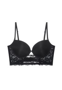 Intica - Biustonosz usztywniany z koronką i dekoltem na plecach Beniamina. Kolor: czarny. Materiał: koronka. Wzór: koronka