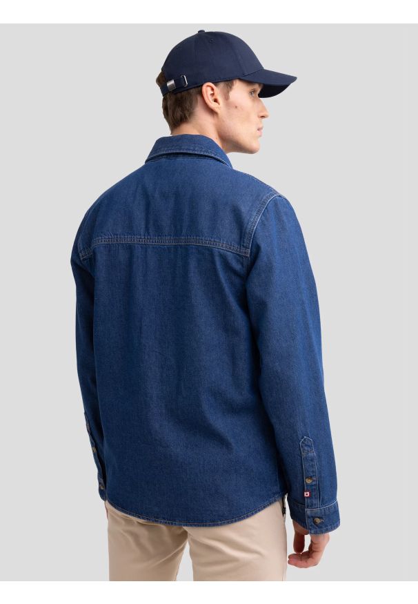 Big-Star - Koszula męska jeansowa granatowa Cody 584. Okazja: na co dzień. Kolor: niebieski. Materiał: jeans. Wzór: melanż, ze splotem. Styl: elegancki, casual