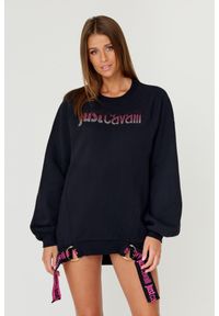 Just Cavalli - JUST CAVALLI Czarna damska bluza R LOGO CRYSTAL, Rozmiar XS. Kolor: czarny. Długość: długie