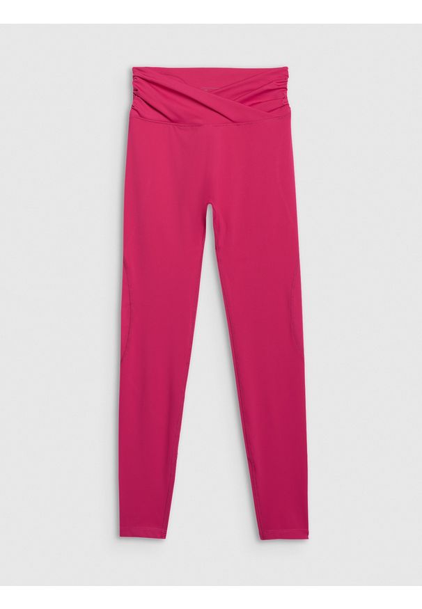 4f - 4F Legginsy do jogi i pilatesu szybkoschnące damskie - różowe L. Stan: podwyższony. Kolor: różowy. Materiał: materiał, elastan, włókno, dzianina. Długość: długie. Sport: joga i pilates