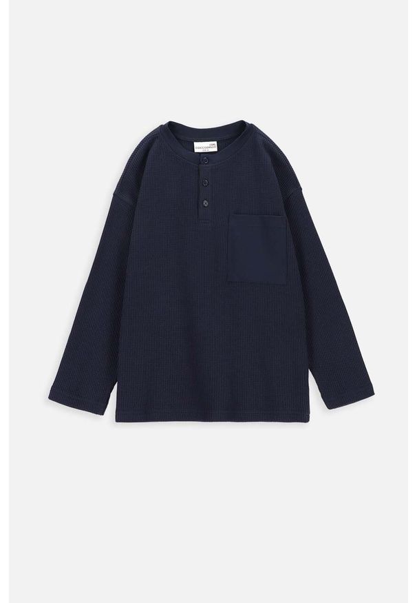 COCCODRILLO - Coccodrillo longsleeve bawełniany dziecięcy kolor granatowy gładki. Kolor: niebieski. Materiał: bawełna. Długość rękawa: długi rękaw. Długość: krótkie. Wzór: gładki