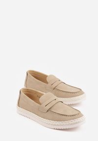 Born2be - Beżowe Półbuty Typu Mokasyny Ozdobione Plecionką Thalalin. Okazja: na co dzień. Kolor: beżowy. Materiał: jeans. Wzór: aplikacja. Styl: klasyczny, casual, elegancki #6