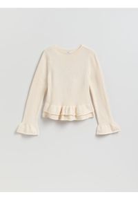 Reserved - Sweter z falbanami - kremowy. Kolor: kremowy. Materiał: bawełna #1