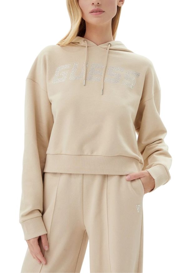 Guess - GUESS Beżowa bluza damska z cyrkoniami Primula, Rozmiar L. Kolor: beżowy