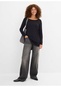 bonprix - Długi shirt z wiskozy, długi rękaw. Kolor: czarny. Materiał: wiskoza. Długość rękawa: długi rękaw. Długość: długie #2