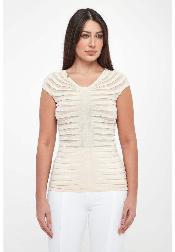 Elisabetta Franchi - Bluzka damska z tiulu ELISABETTA FRANCHI. Materiał: tiul