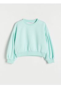 Reserved - Bluza z tłoczeniem - turkusowy. Kolor: turkusowy. Materiał: bawełna, dzianina. Długość: krótkie #1