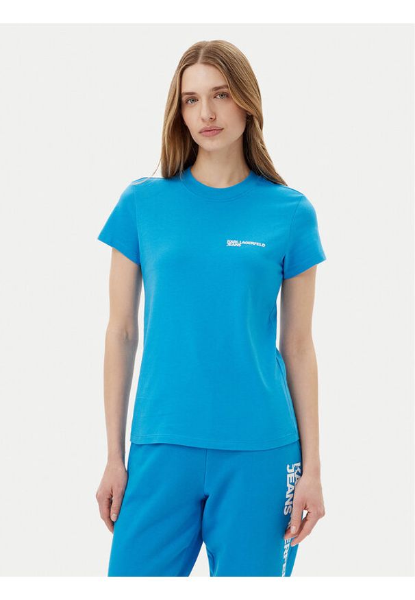 Karl Lagerfeld - KARL LAGERFELD T-Shirt A1W17004 Niebieski Regular Fit. Typ kołnierza: dekolt w karo. Kolor: niebieski. Materiał: bawełna