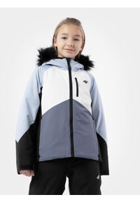 4f - Kurtka narciarska membrana 10 000 dziewczęca. Kolor: niebieski. Materiał: futro, materiał, poliester. Sezon: zima. Sport: narciarstwo #1