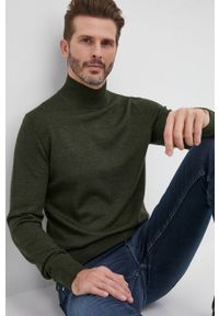 Calvin Klein sweter wełniany męski kolor zielony lekki z półgolfem. Kolor: zielony. Materiał: wełna. Długość rękawa: długi rękaw. Długość: długie