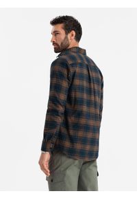 Ombre Clothing - Męska flanelowa koszula w kratę - granatowo-pomarańczowa V7. Kolor: pomarańczowy. Materiał: bawełna. Styl: klasyczny #6