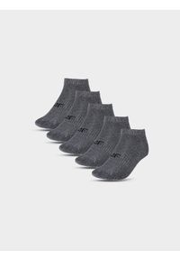 4f - Skarpetki casual przed kostkę (5-pack) chłopięce - szare. Kolor: szary. Materiał: włókno, poliamid, bawełna, materiał