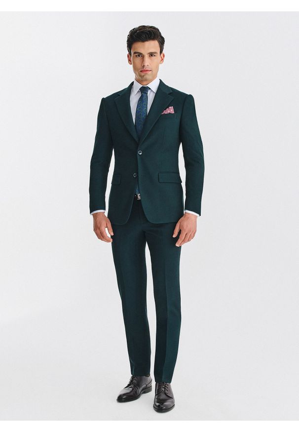 Pako Lorente - PAKO LORENTE – Zielony garnitur męski. Kolor: zielony. Materiał: poliester, elastan, wiskoza