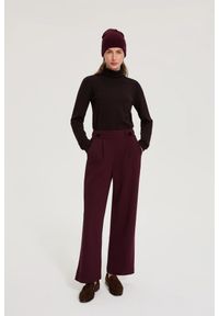 MOODO - Spodnie wide leg burgundowe. Kolor: czerwony. Materiał: poliester, elastan #1