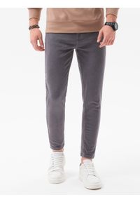 Ombre Clothing - Jeansowe spodnie męskie bez przetarć SLIM FIT - grafitowe V5 OM-PADP-0148 - XXL. Okazja: na co dzień. Kolor: szary. Materiał: jeans. Wzór: gładki. Styl: casual, elegancki, sportowy #5