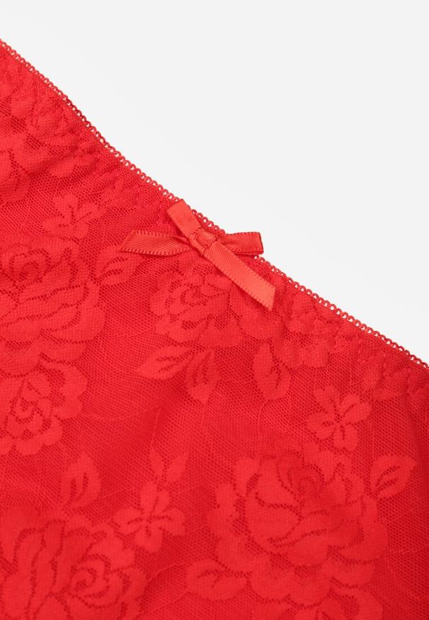 Renee - Czerwone Siateczkowe Majtki Figi High Waist z Koronkowymi Zdobieniami Heylih. Stan: podwyższony. Kolor: czerwony. Materiał: koronka. Wzór: aplikacja