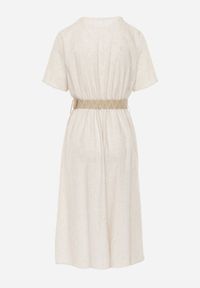 Born2be - Beżowa Bawełniana Sukienka Midi z Gumką w Pasie i Paskiem z Klamerką Daylia. Kolor: beżowy. Materiał: bawełna. Sezon: wiosna, lato. Długość: midi #5