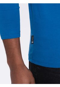 Ombre Clothing - Longsleeve męski z guzikami przy dekolcie - niebieski V2. Okazja: na co dzień. Kolor: niebieski. Materiał: bawełna, jersey, dzianina. Długość rękawa: długi rękaw. Wzór: aplikacja. Styl: klasyczny, casual #4