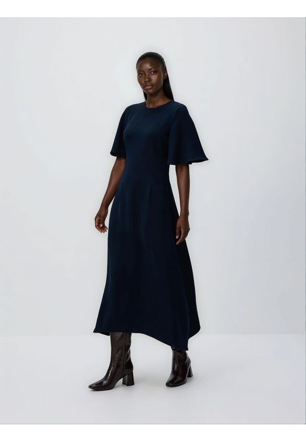 Reserved - Sukienka maxi - granatowy. Kolor: niebieski. Materiał: tkanina. Typ sukienki: proste. Długość: maxi