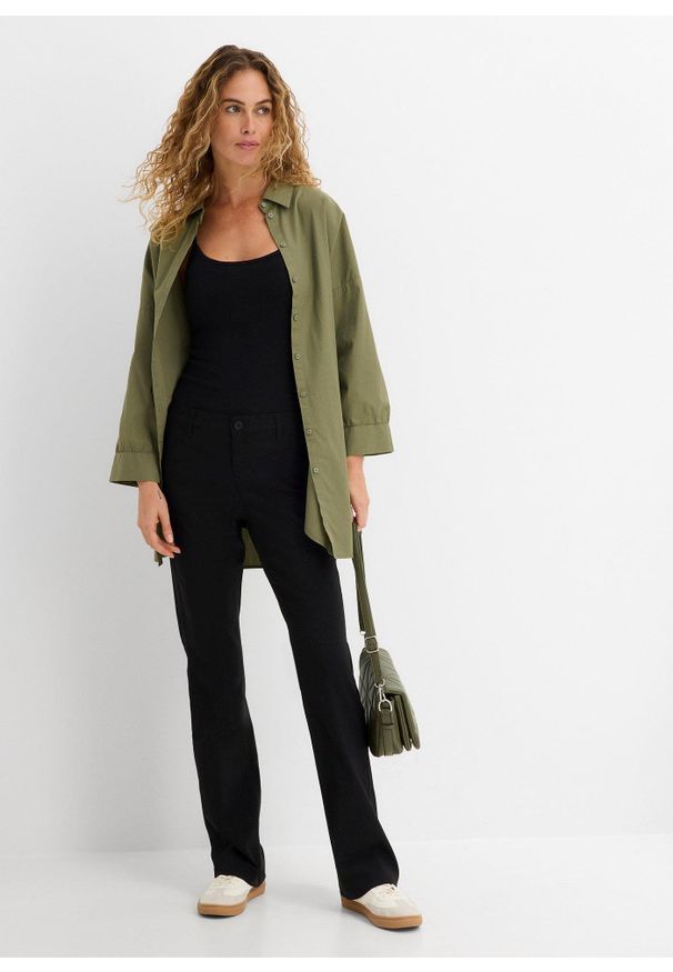 bonprix - Spodnie z bengaliny ze stretchem o kroju bootcut. Kolor: czarny