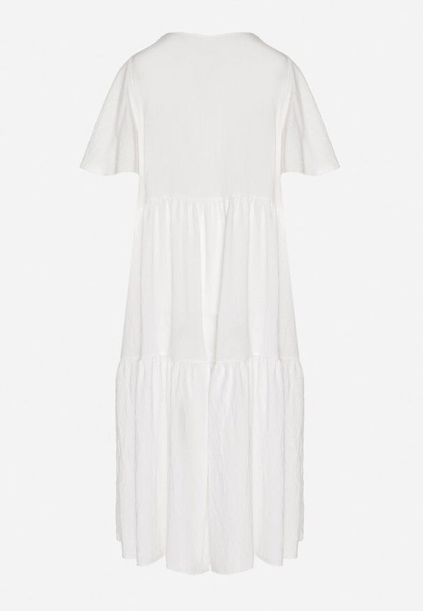 Born2be - Biała Wiskozowa Sukienka Rozkloszowana z Dekoltem V Natilenia. Okazja: na co dzień. Kolor: biały. Materiał: wiskoza. Styl: elegancki, klasyczny, casual