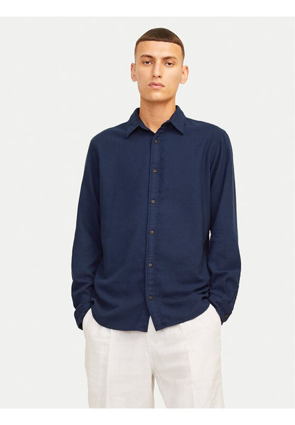Jack & Jones - Jack&Jones Koszula Joshua 12258429 Granatowy Slim Fit. Kolor: niebieski. Materiał: syntetyk, bawełna