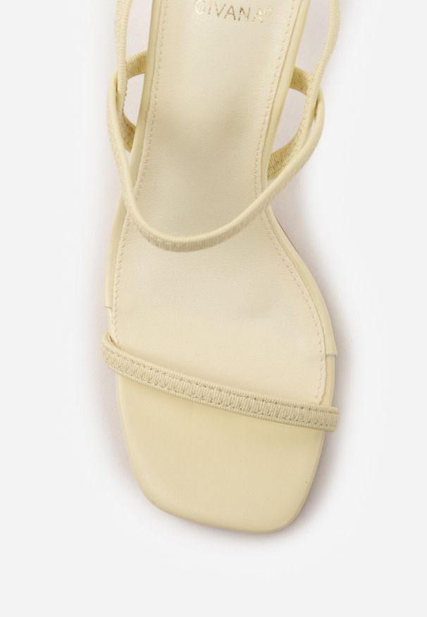 Born2be - Żółte Sandały na Szpilce z Elastycznymi Paskami i Kwadratowym Noskiem Sarorin. Okazja: na co dzień, na wesele, na ślub cywilny. Zapięcie: pasek. Kolor: żółty. Wzór: paski. Obcas: na szpilce. Styl: elegancki, casual. Wysokość obcasa: średni