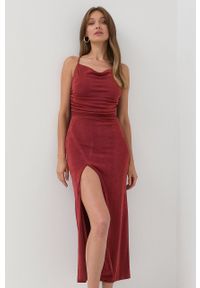 BARDOT - Bardot sukienka kolor bordowy maxi prosta. Kolor: czerwony. Materiał: dzianina. Długość rękawa: na ramiączkach. Typ sukienki: proste. Długość: maxi #5