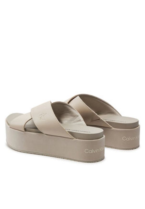 Calvin Klein Jeans Klapki Flatform Cross Mg Uc YW0YW01349 Beżowy. Kolor: beżowy. Materiał: skóra