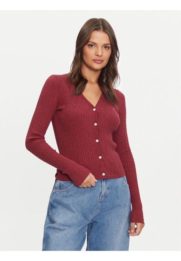 Tommy Jeans Kardigan Essential DW0DW18682 Różowy Slim Fit. Kolor: różowy. Materiał: syntetyk, bawełna