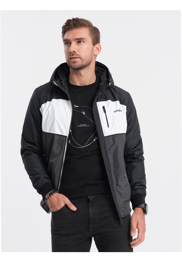 Ombre Clothing - Kurtka męska sportowa - czarna V6 - Rozmiar: M. Kolor: czarny. Materiał: poliester. Styl: sportowy