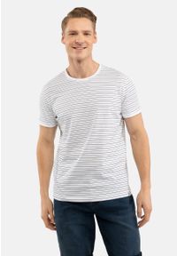 Volcano - T-shirt w paski T-MUZZY. Kolor: biały. Materiał: materiał, bawełna, dresówka, skóra. Wzór: paski. Styl: klasyczny #1