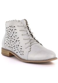 POTOCKI - Skórzane botki damskie ażurowe złote Potocki JE19423. Kolor: złoty. Materiał: skóra. Szerokość cholewki: normalna. Wzór: ażurowy #1