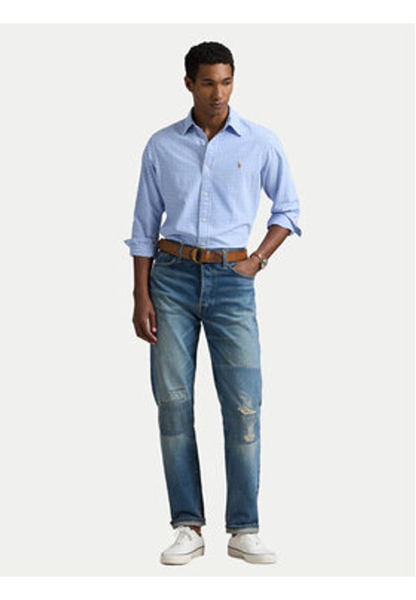 Polo Ralph Lauren Koszula 710853129002 Błękitny Custom Fit. Typ kołnierza: polo. Kolor: niebieski. Materiał: bawełna