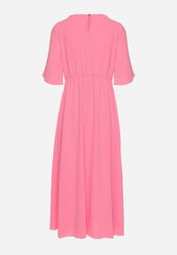 Born2be - Różowa Sukienka Maxi z Ozdobnym Wiązaniem i Gumką w Talii Myrcella. Kolor: różowy. Długość: maxi #4