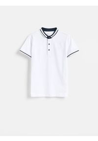 Reserved - Bawełniany t-shirt polo - biały. Typ kołnierza: polo. Kolor: biały. Materiał: bawełna #1
