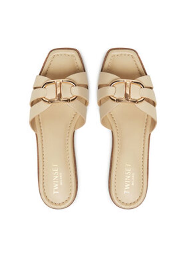 TwinSet - TWINSET Klapki 251TGT090 Beżowy. Kolor: beżowy. Materiał: skóra