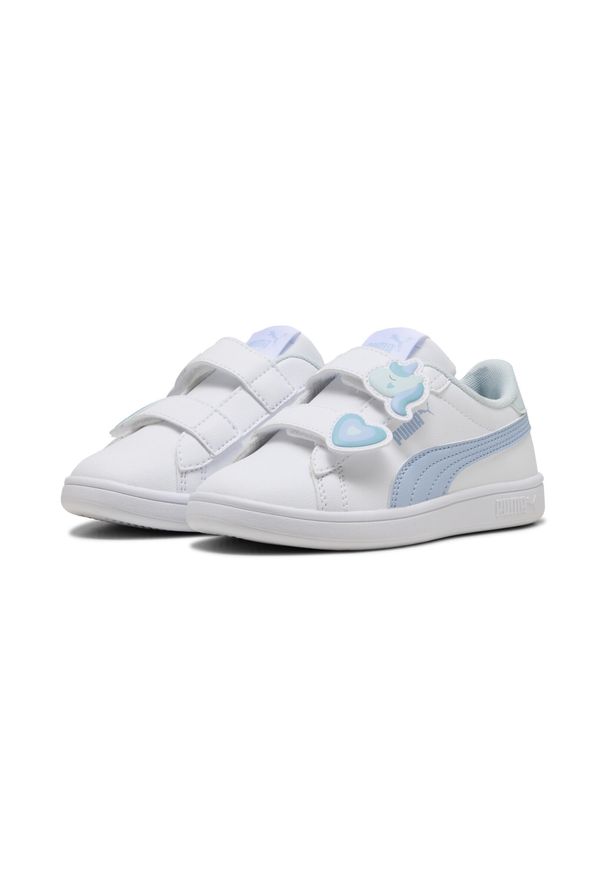 Puma - Dziecięce sneakersy PUMA Smash 3.0 Badges PUMA White Haute Tropic Blue. Kolor: niebieski, wielokolorowy, biały. Sport: bieganie