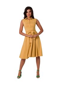 BeWear - Sukienka rozkloszowana bawełniana z kołnierzykiem żółta. Okazja: na co dzień, na imprezę. Kolor: żółty. Materiał: bawełna. Styl: casual #3