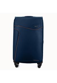 Średnia walizka miękka M Solier STL1651 granatowo-brązowa. Kolor: wielokolorowy, brązowy, niebieski. Materiał: materiał