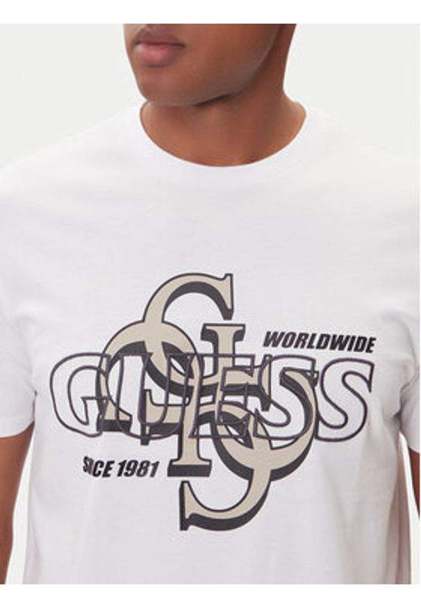Guess T-Shirt M5BI72 I3Z14 Biały Slim Fit. Kolor: biały. Materiał: bawełna