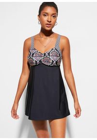 bonprix - Długie tankini (2 części) z figami bikini highwaist. Kolor: czarny. Długość rękawa: na ramiączkach. Długość: długie. Wzór: nadruk #1