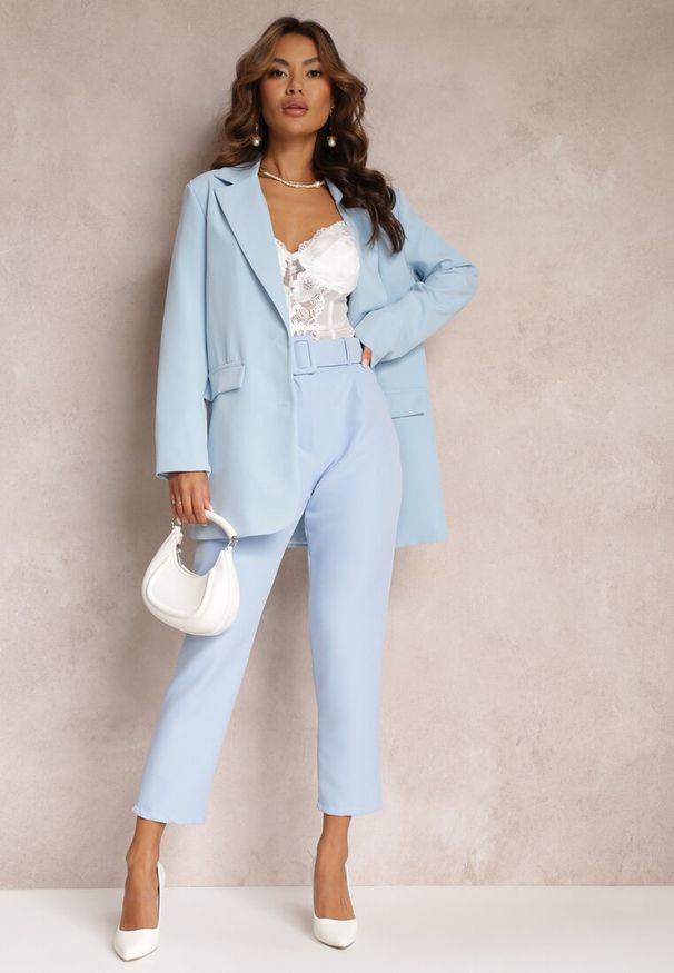 Renee - Jasnoniebieskie Spodnie z Paskiem Eudea. Kolor: niebieski. Materiał: materiał. Długość: długie. Wzór: jednolity. Styl: elegancki