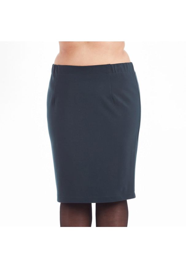 Moda Size Plus Iwanek - Dzianinowa spódnica Tola w zielonym kolorze duże rozmiary. Okazja: do pracy. Kolor: zielony. Materiał: dzianina. Długość: do kolan. Sezon: jesień