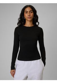 4f - 4F Longsleeve slim gładki damski - czarny XS. Okazja: na co dzień. Kolor: czarny. Materiał: dzianina, elastan, bawełna. Długość rękawa: długi rękaw. Wzór: gładki. Styl: casual, klasyczny #1