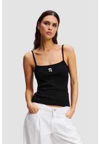 Karl Lagerfeld - KARL LAGERFELD Сzarny damski top Ikon Patch Tank Top. Kolor: czarny
