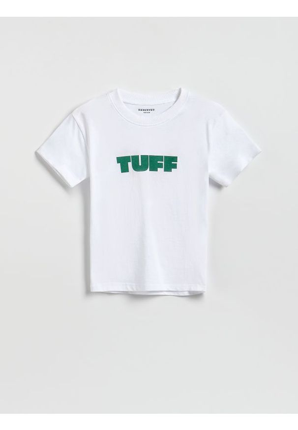 Reserved - T-shirt z nadrukiem - złamana biel. Materiał: dzianina, bawełna. Wzór: nadruk